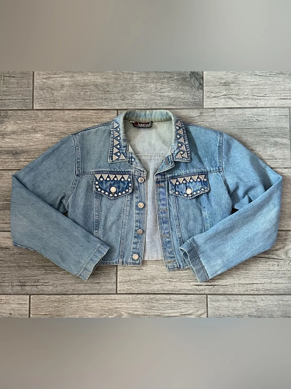 Vintage 80s/90s Sharnel USA Studded Cropped Denim Jacket